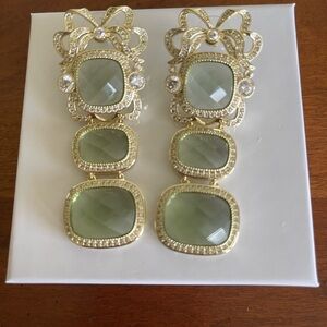 New Nicola Bathie Sage Green and Gold Wreath & Bow Drop Earrings